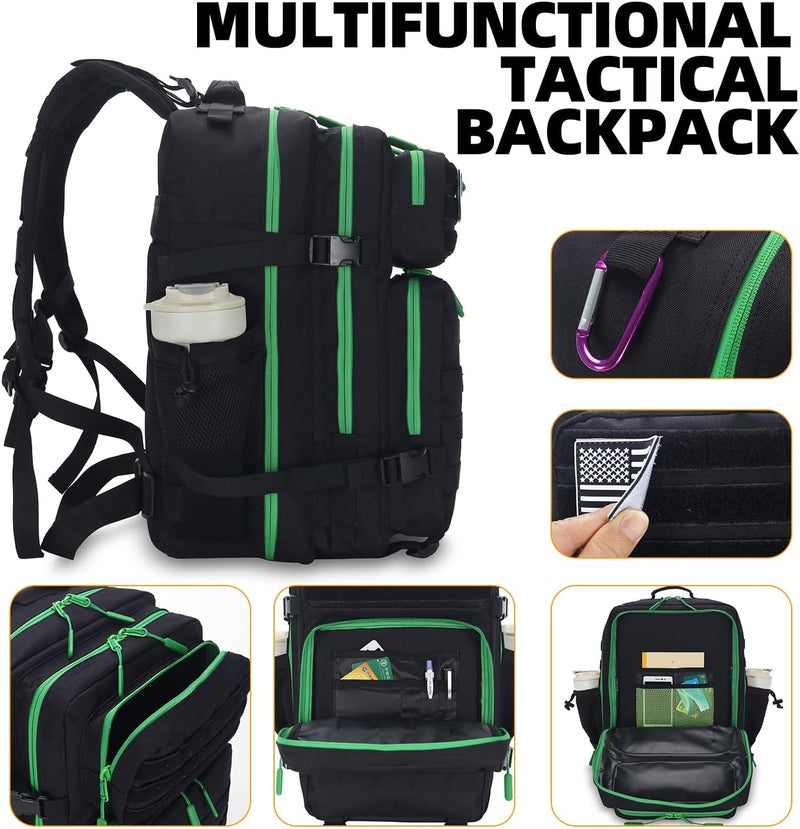 Lovelinks21 25L Tactical Military Backpack Small Travel Rucksack for Men and Women Assault Pack Bug Out Bag Molle Daypack Gym Backpack with Bottle Holder (Black Neon Green) - Image 5